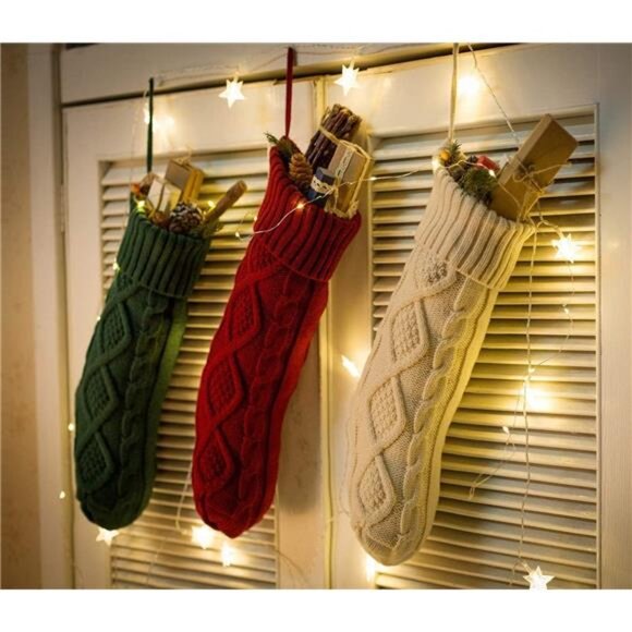 Christmas Stockings, 2 Pack 18 Inches Cable Knitted Large Size Stocking Gifts - Picture 5 of 7